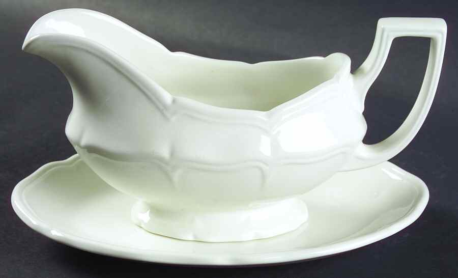 Heirloom White Gravy Boat & Underplate/Relish by J & G Meakin-1