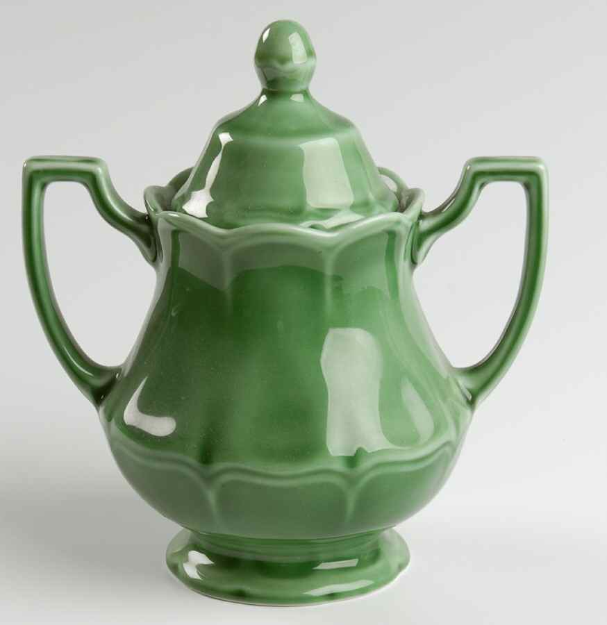 Heirloom Green Sugar Bowl & Lid by J & G Meakin-1
