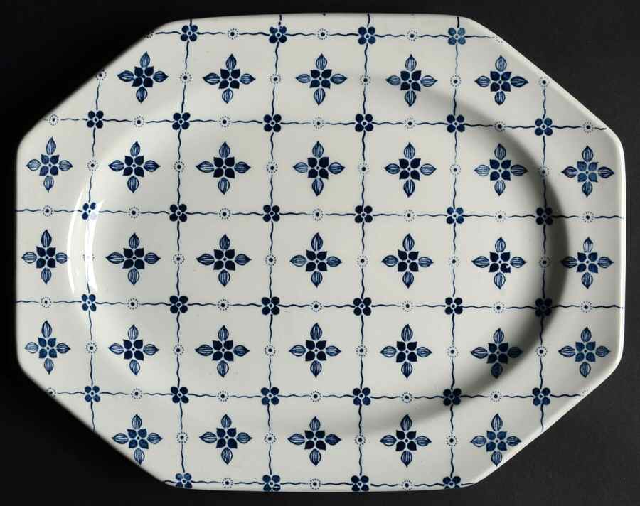 Homespun Blue 12" Oval Serving Platter by J & G Meakin-1