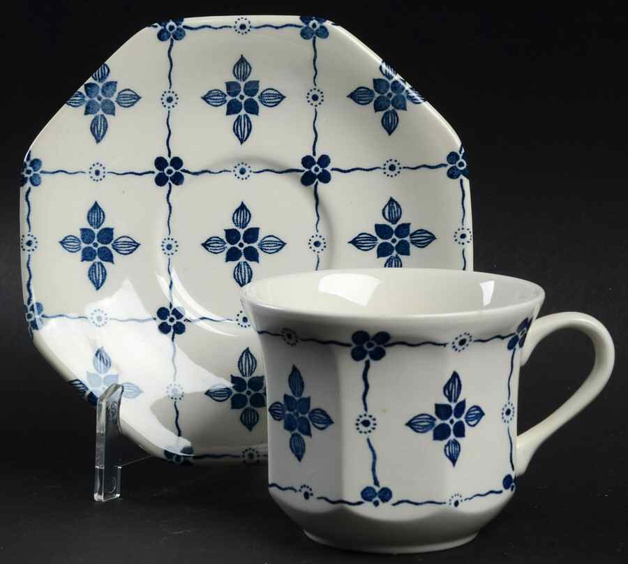 Homespun Blue Flat Cup & Saucer Set by J & G Meakin-1