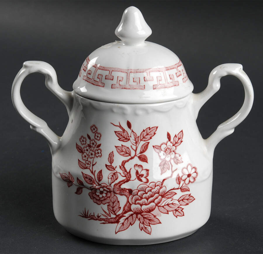 India Pink Sugar Bowl & Lid by J & G Meakin-1