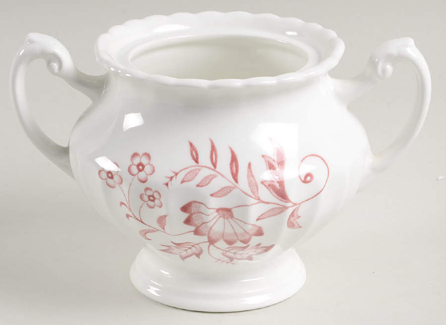 Legato (Red On White) Sugar Bowl No Lid by J & G Meakin-1