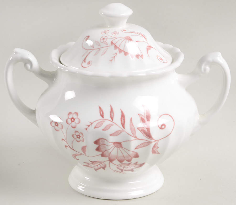 Legato (Red On White) Sugar Bowl & Lid by J & G Meakin-1