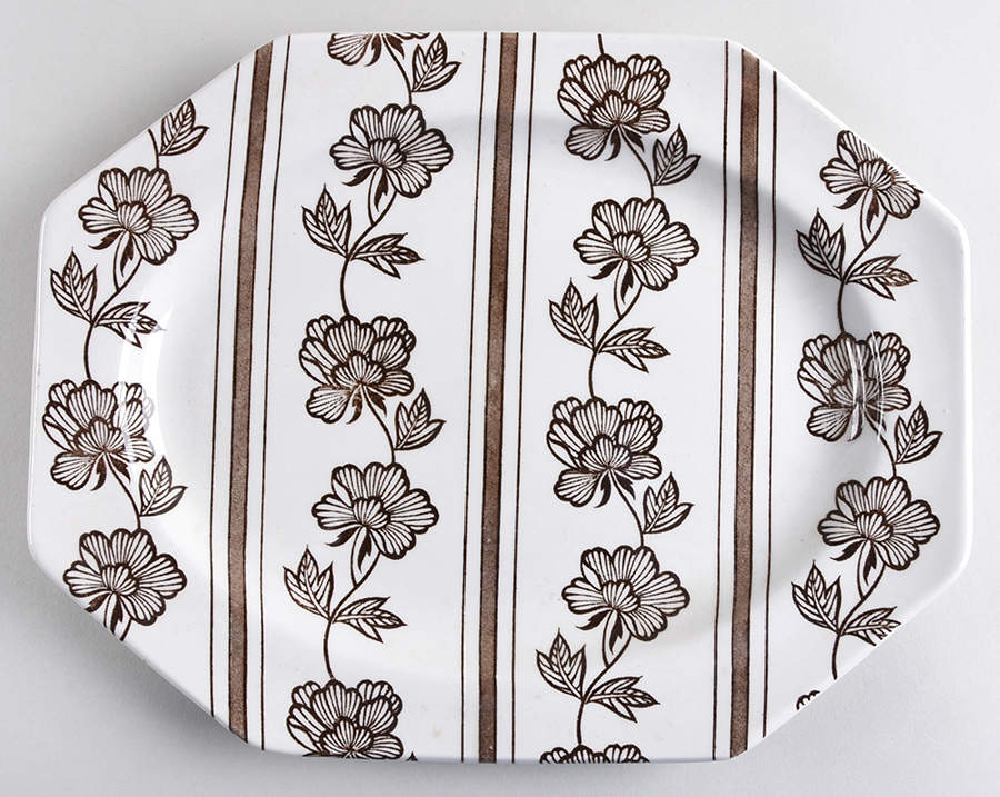 Lotus Brown 12" Oval Serving Platter by J & G Meakin-1