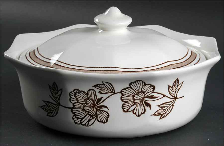 Lotus Brown Round Covered Vegetable by J & G Meakin-1