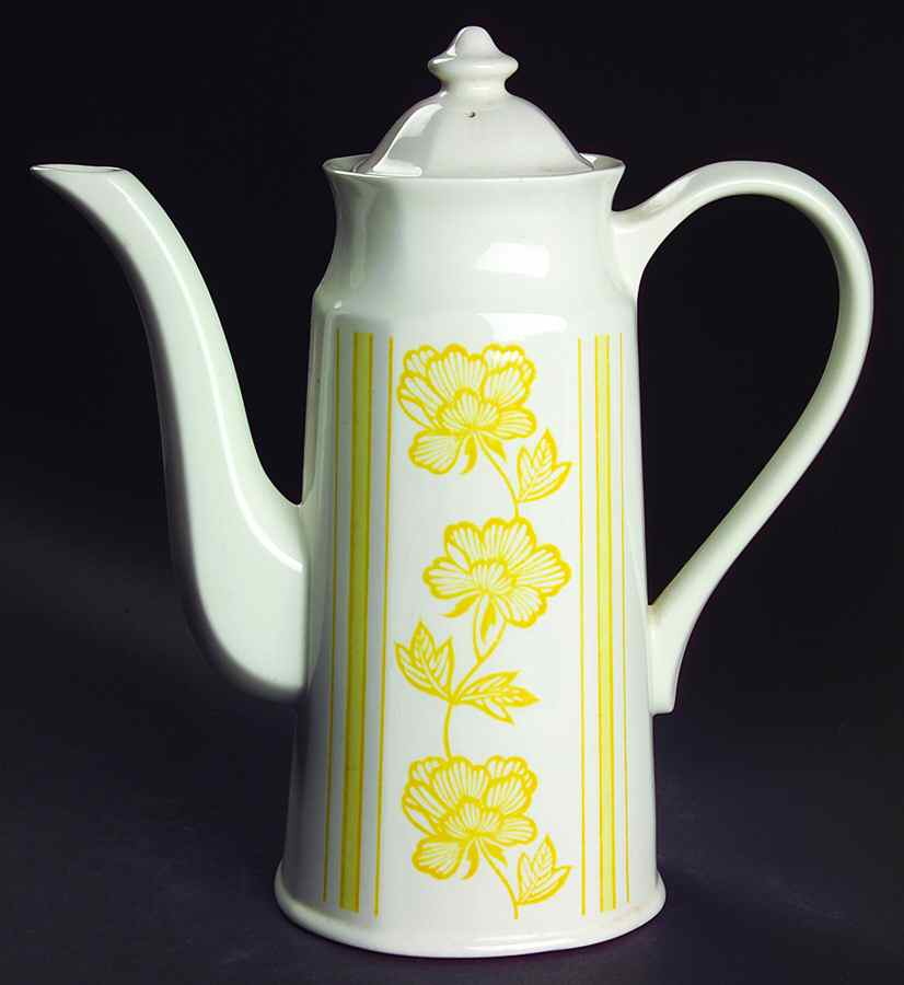 Lotus Yellow Coffee Pot & Lid by J & G Meakin-1