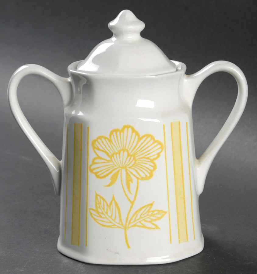 Lotus Yellow Sugar Bowl & Lid by J & G Meakin-1