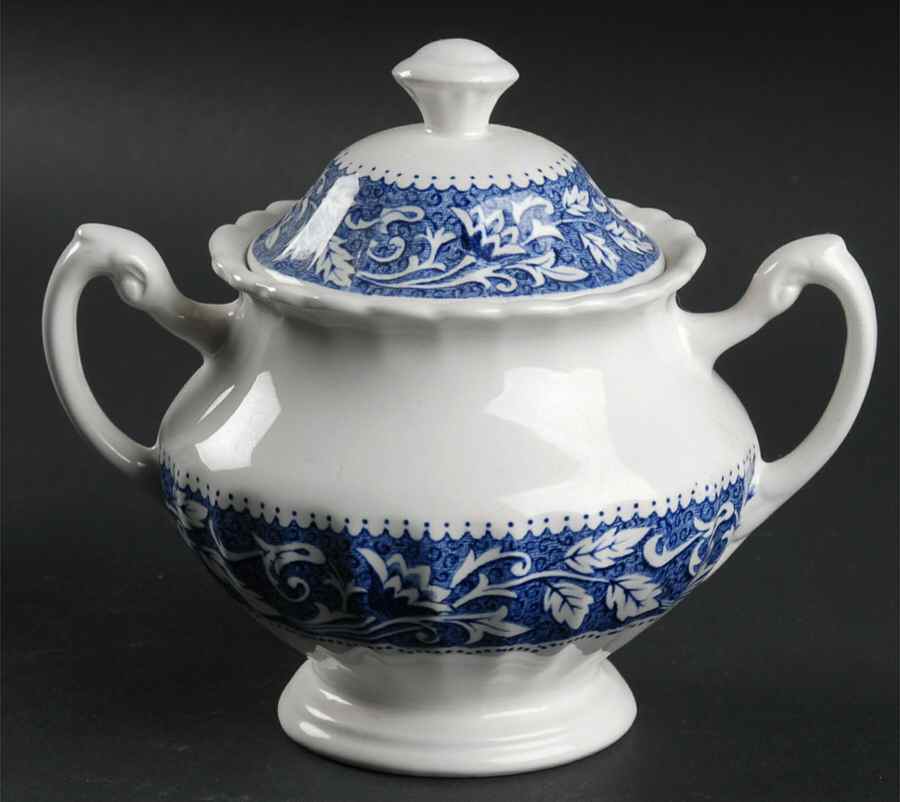 Lucerne Blue Sugar Bowl & Lid by J & G Meakin-1