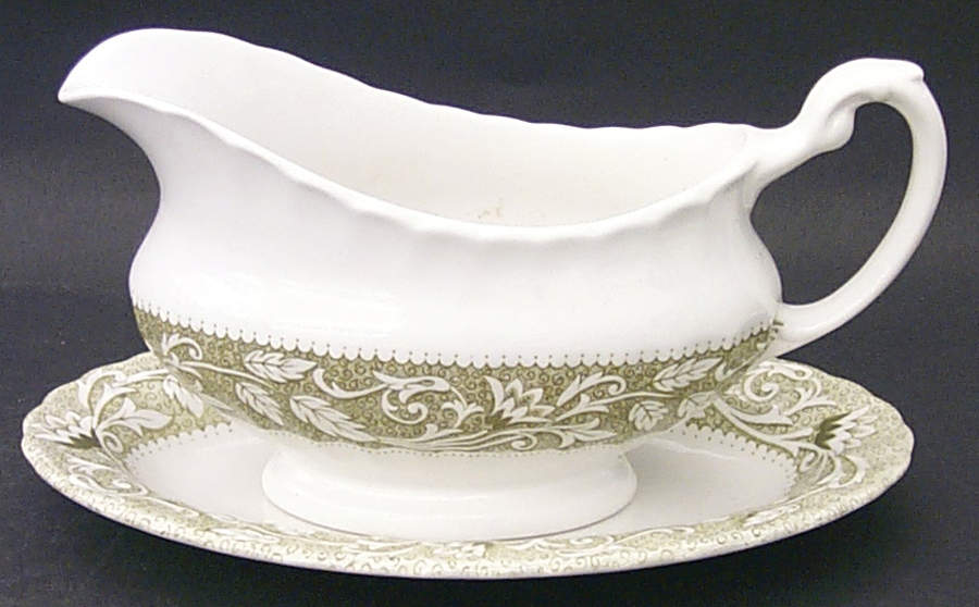 Lucerne Green Gravy Boat & Underplate by J & G Meakin-1