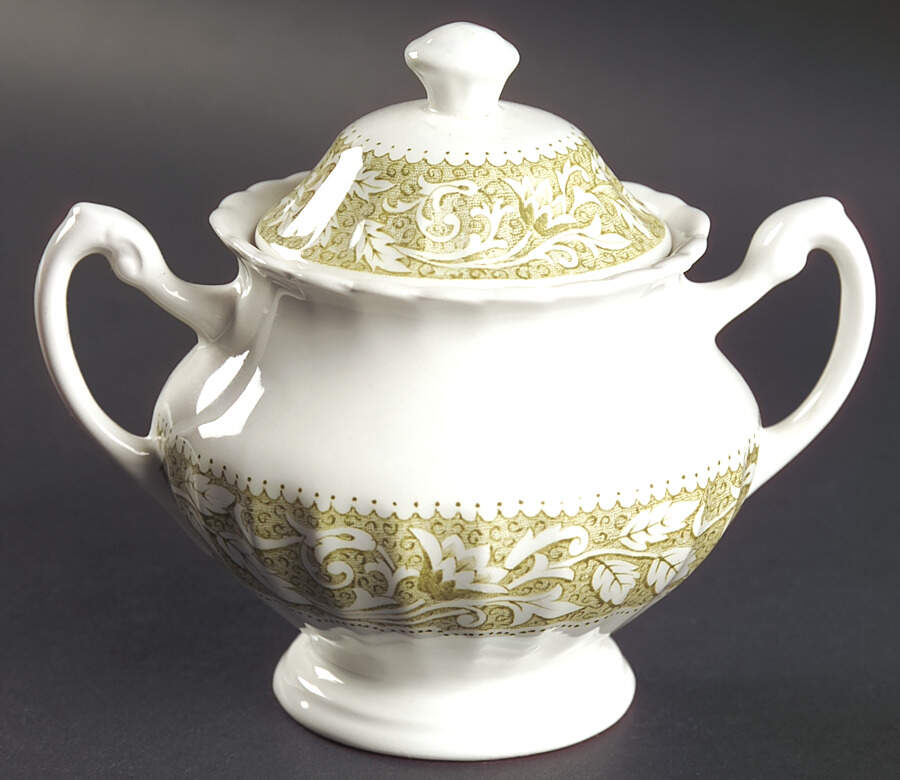 Lucerne Green Sugar Bowl & Lid by J & G Meakin-1