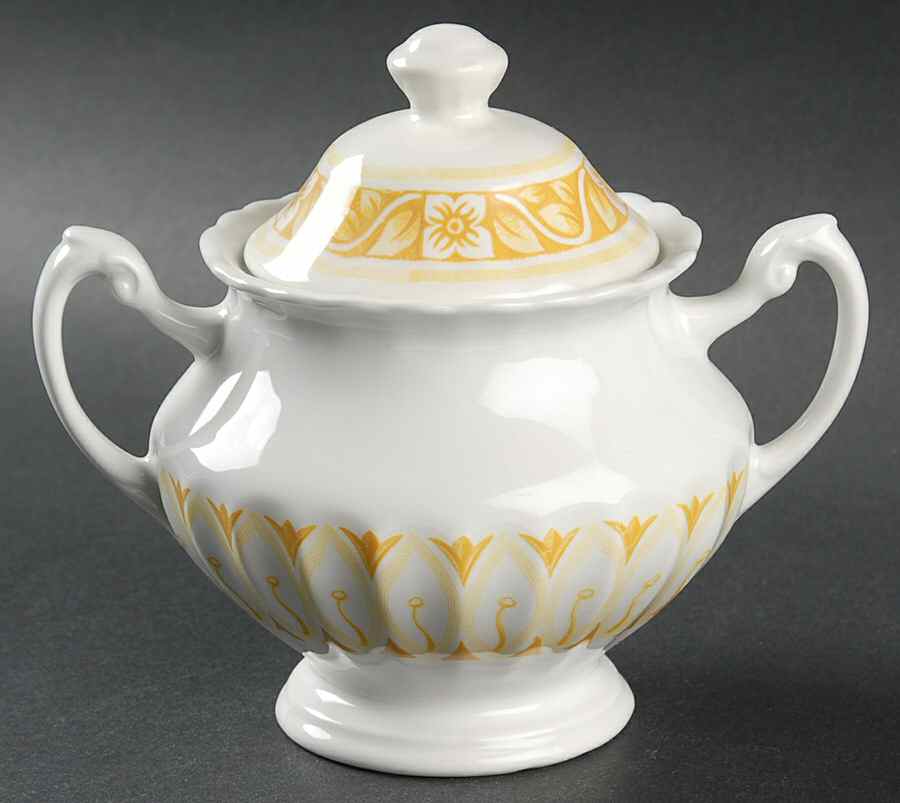 Medici Yellow Sugar Bowl & Lid by J & G Meakin-1