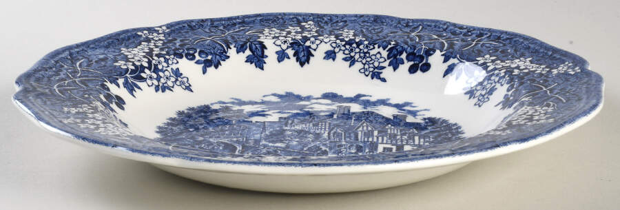 Merrie England Blue Large Rim Soup Bowl by J & G Meakin-1