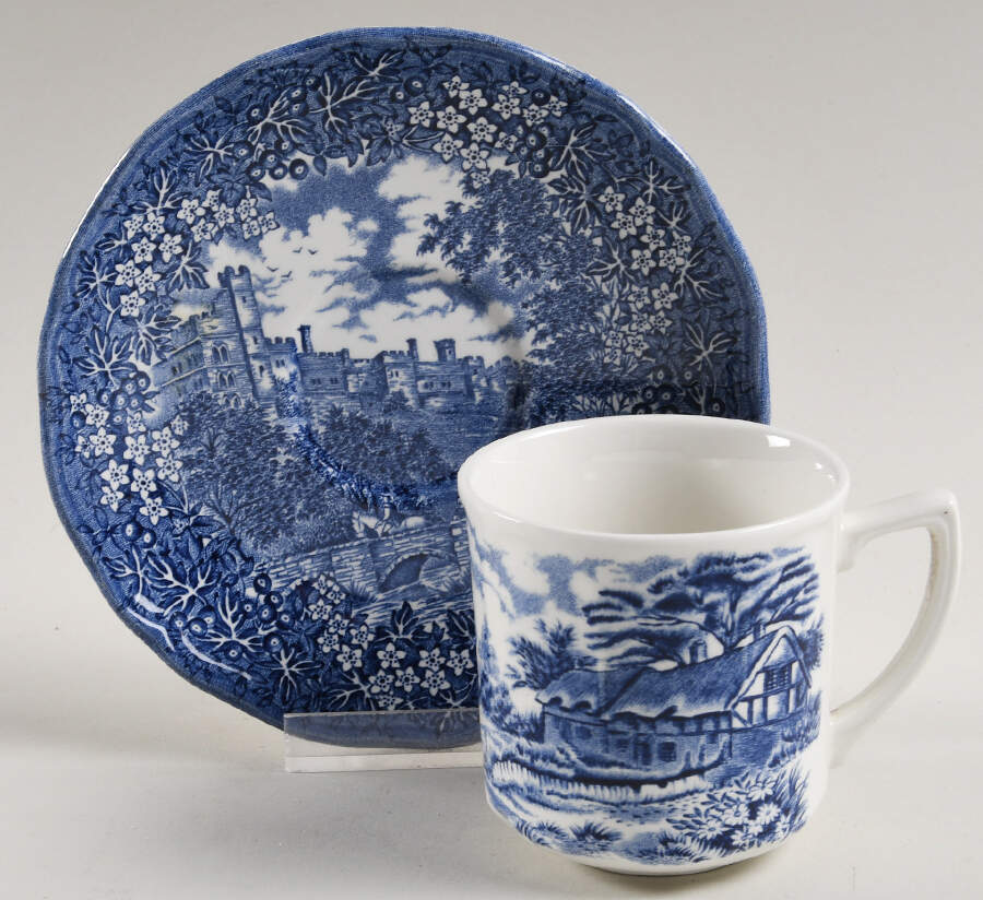 Merrie England Blue Flat Demitasse Cup & Saucer Set by J & G Meakin-1