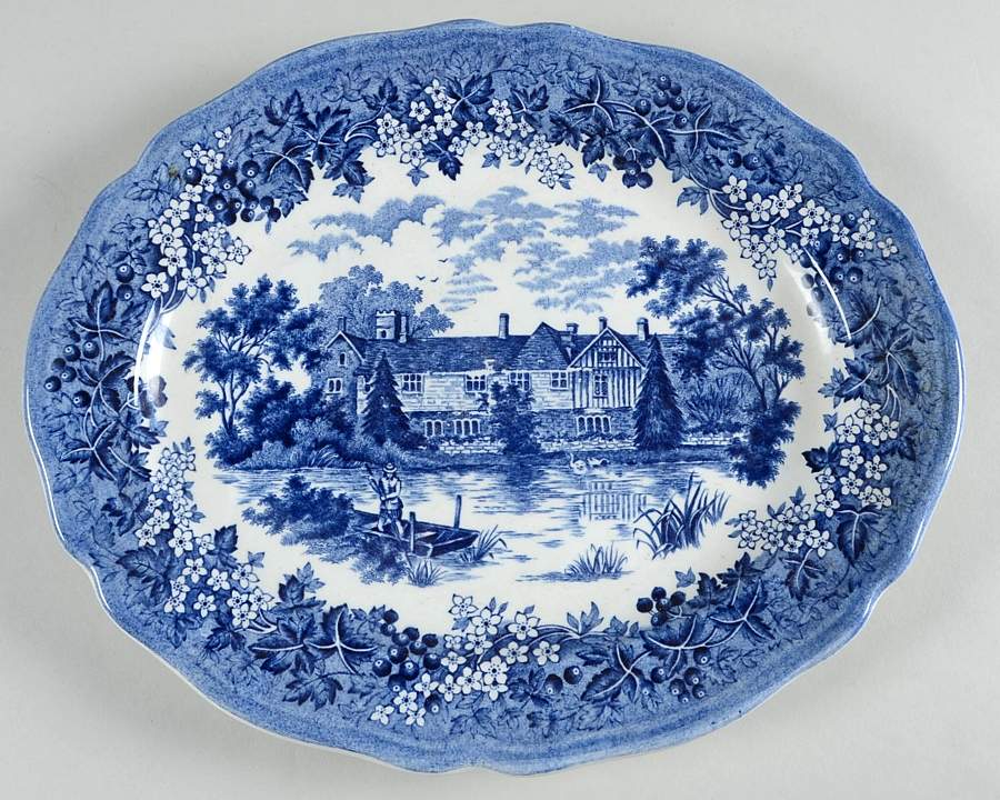 Merrie England Blue 12" Oval Serving Platter by J & G Meakin-1