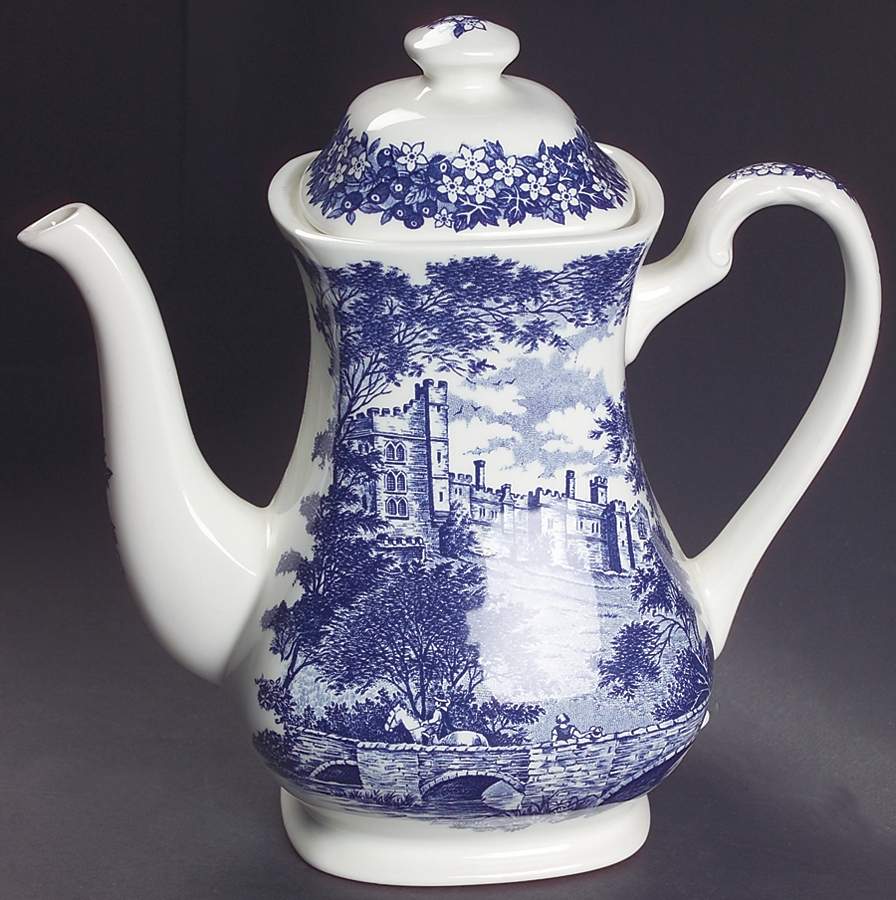 Merrie England Blue Coffee Pot & Lid by J & G Meakin-1