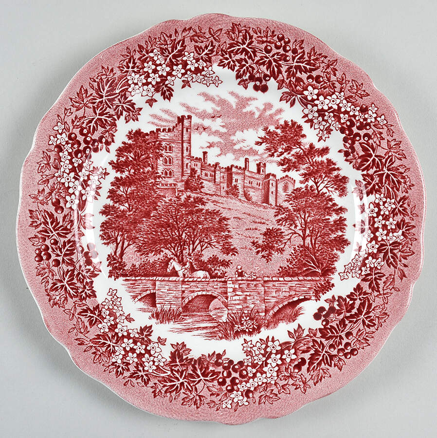 Merrie England Red and Pink Salad Plate by J & G Meakin-1