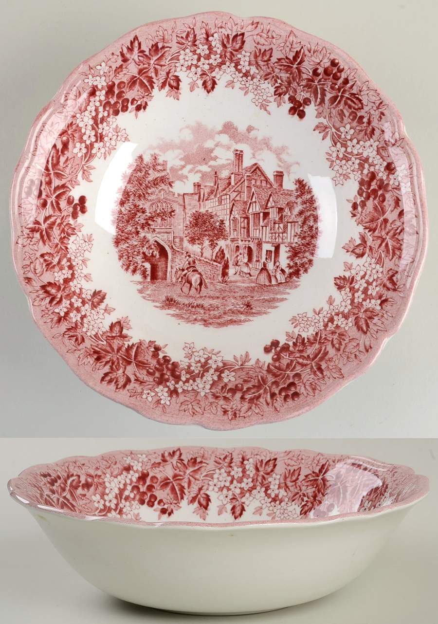 Merrie England Red and Pink 8" Round Vegetable Bowl by J & G Meakin-1