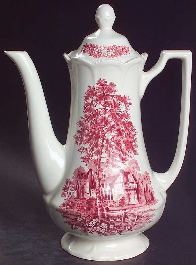 Merrie England Red and Pink Coffee Pot & Lid by J & G Meakin-1
