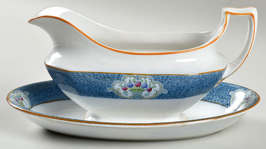 Newark (Blue On White) Gravy Boat & Underplate/Relish by J & G Meakin-1