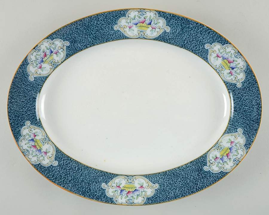 Newark (Blue On White) 14" Oval Serving Platter by J & G Meakin-1