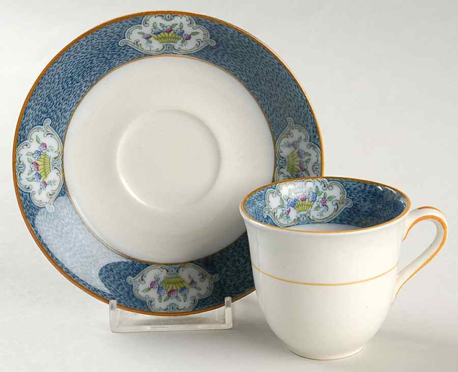 Newark (Blue On White) Flat Demitasse Cup & Saucer Set by J & G Meakin-1