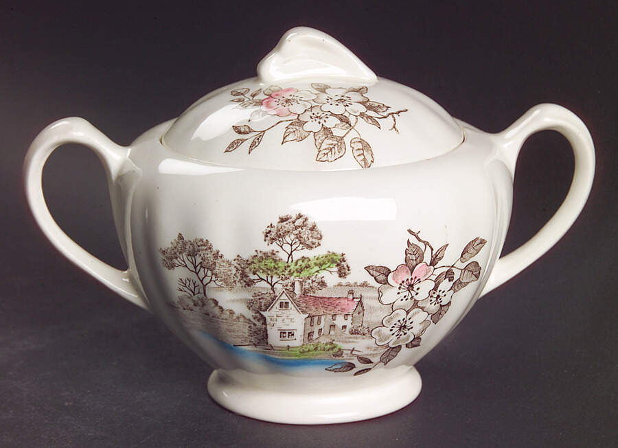 OLDE AVON DALE (MULTICOLOR, NO YELLOW) Sugar Bowl & Lid by J & G Meakin-1
