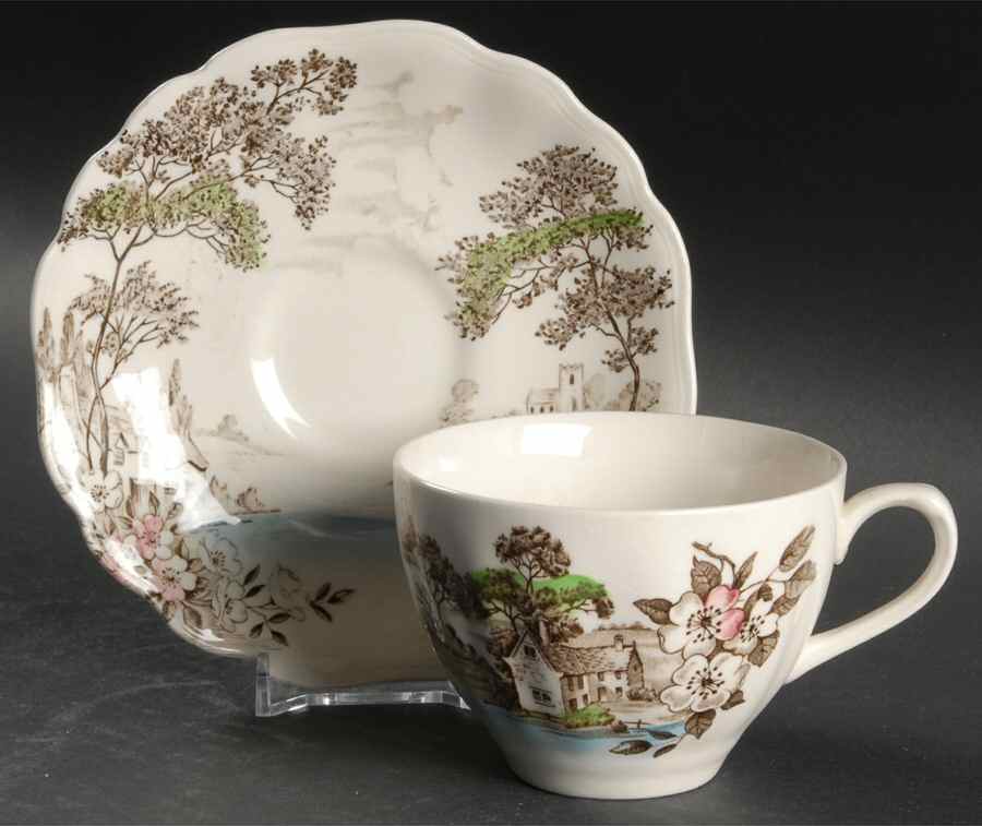 OLDE AVON DALE (MULTICOLOR, NO YELLOW) Flat Cup & Saucer Set by J & G Meakin-1