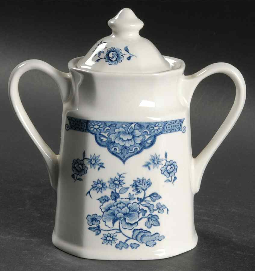 Old Pekin Blue Sugar Bowl & Lid by J & G Meakin-1