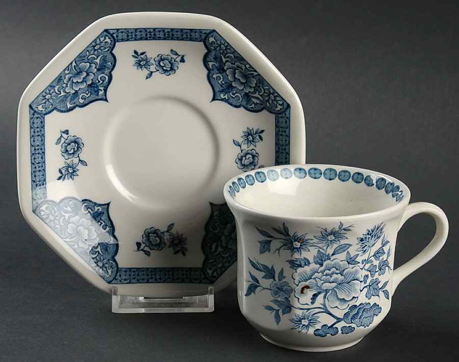Old Pekin Blue Flat Cup & Saucer Set by J & G Meakin-1