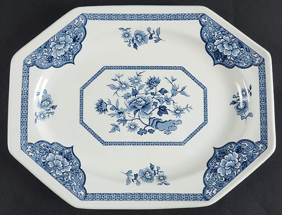 Old Pekin Blue 12" Oval Serving Platter by J & G Meakin-1