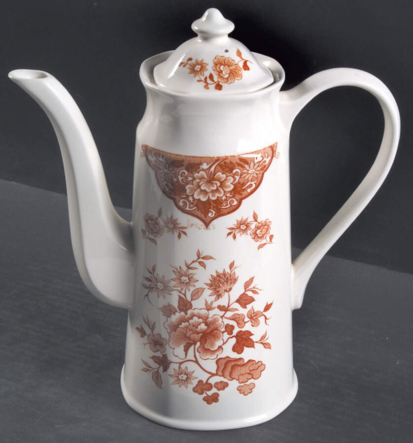 Old Pekin Brown Coffee Pot & Lid by J & G Meakin-1