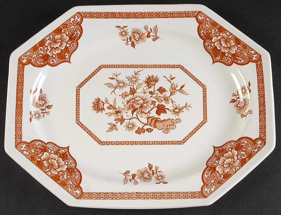 Old Pekin Brown 12" Oval Serving Platter by J & G Meakin-1