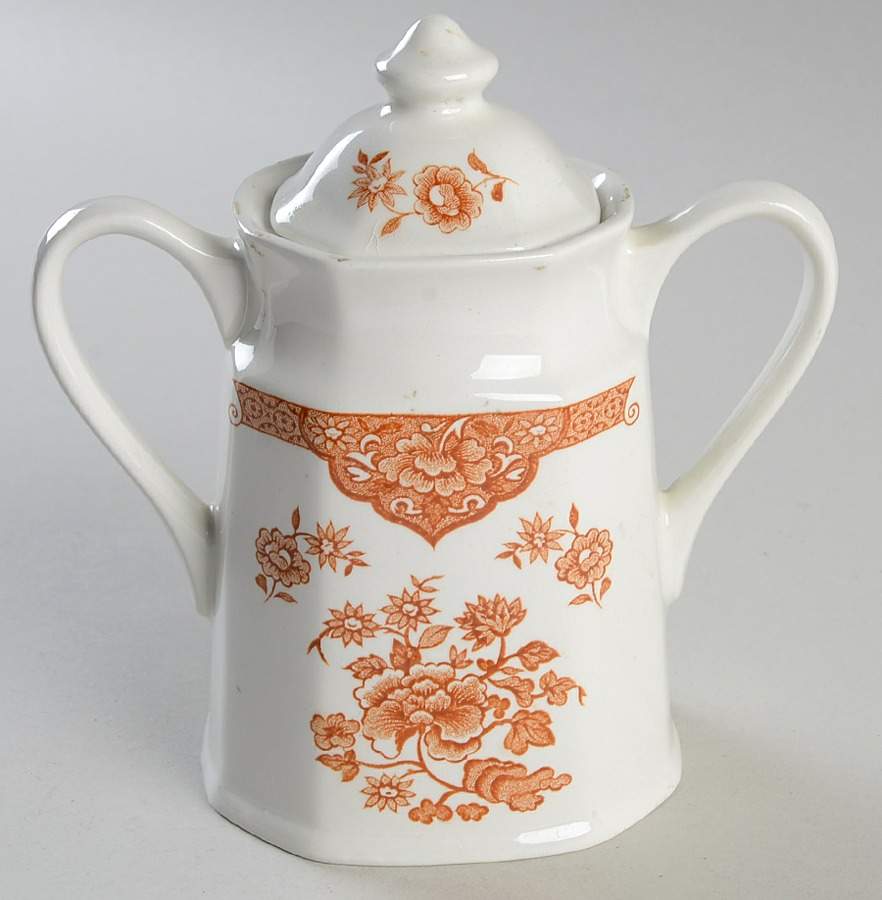 Old Pekin Brown Sugar Bowl & Lid by J & G Meakin-1