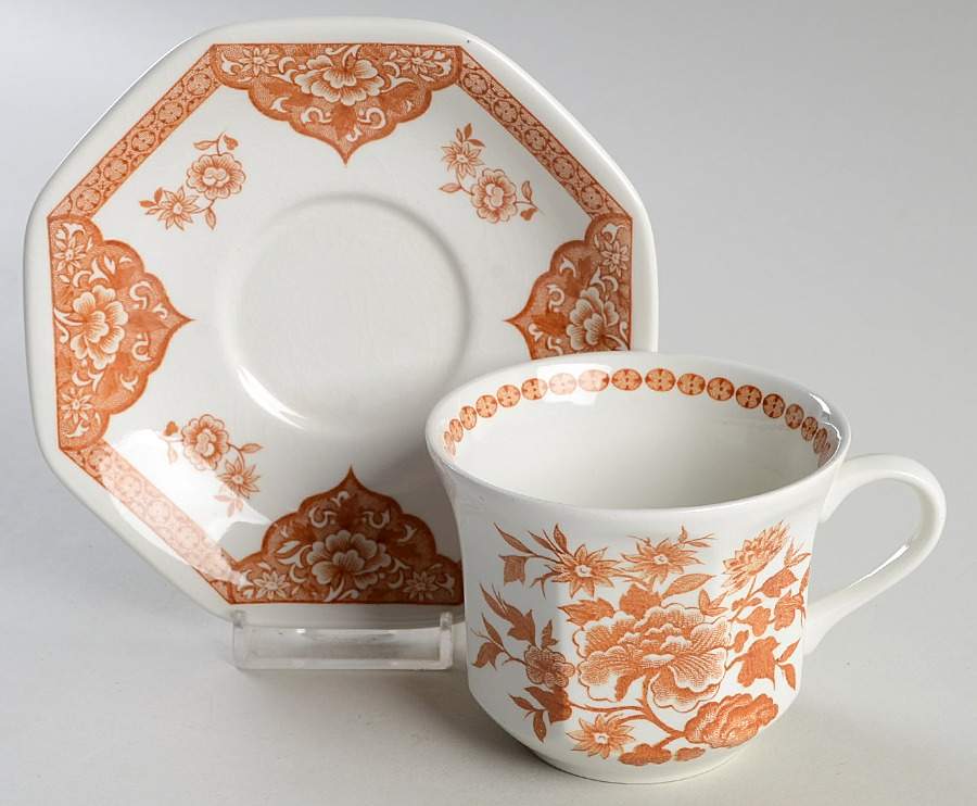 Old Pekin Brown Flat Cup & Saucer Set by J & G Meakin-1