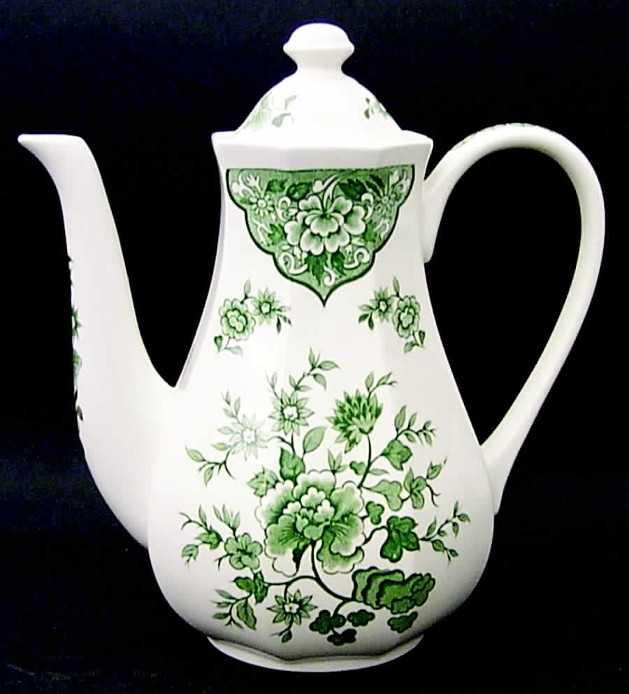Old Pekin Green Coffee Pot & Lid by J & G Meakin-1