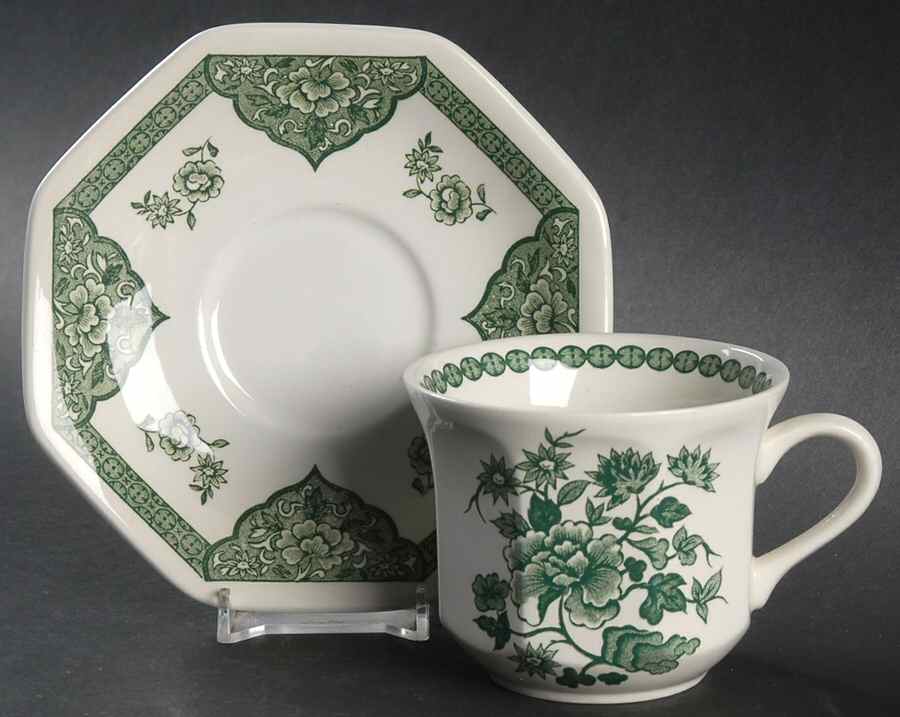 Old Pekin Green Flat Cup & Saucer Set by J & G Meakin-1