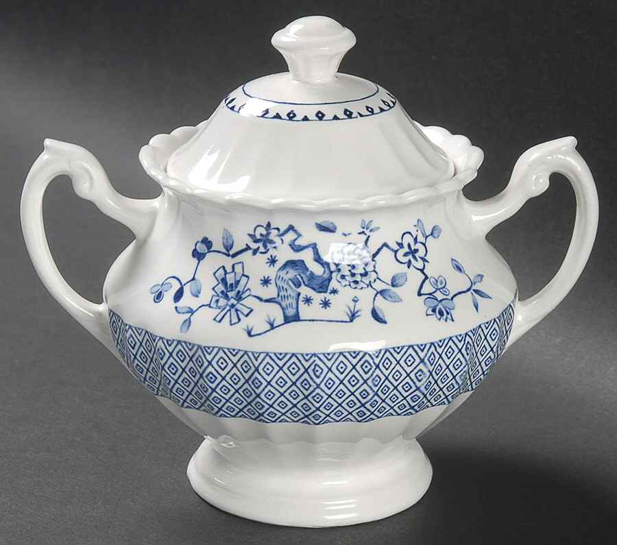Park Lane Blue and White Sugar Bowl & Lid by J & G Meakin-1