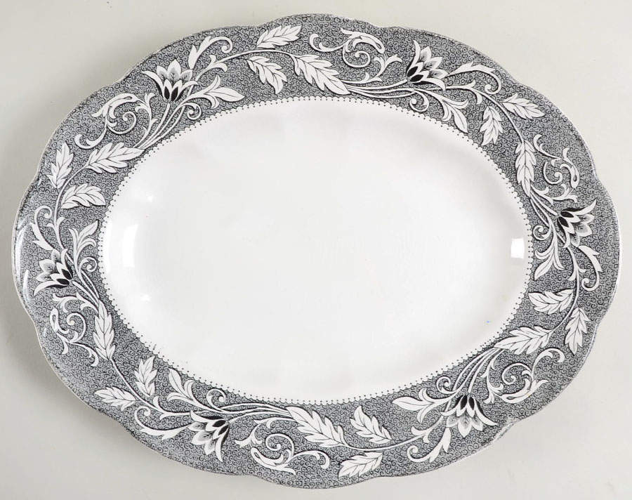 Renaissance Black White 14" Oval Serving Platter by J & G Meakin-1