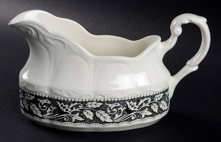 Renaissance Black White Gravy Boat by J & G Meakin-1