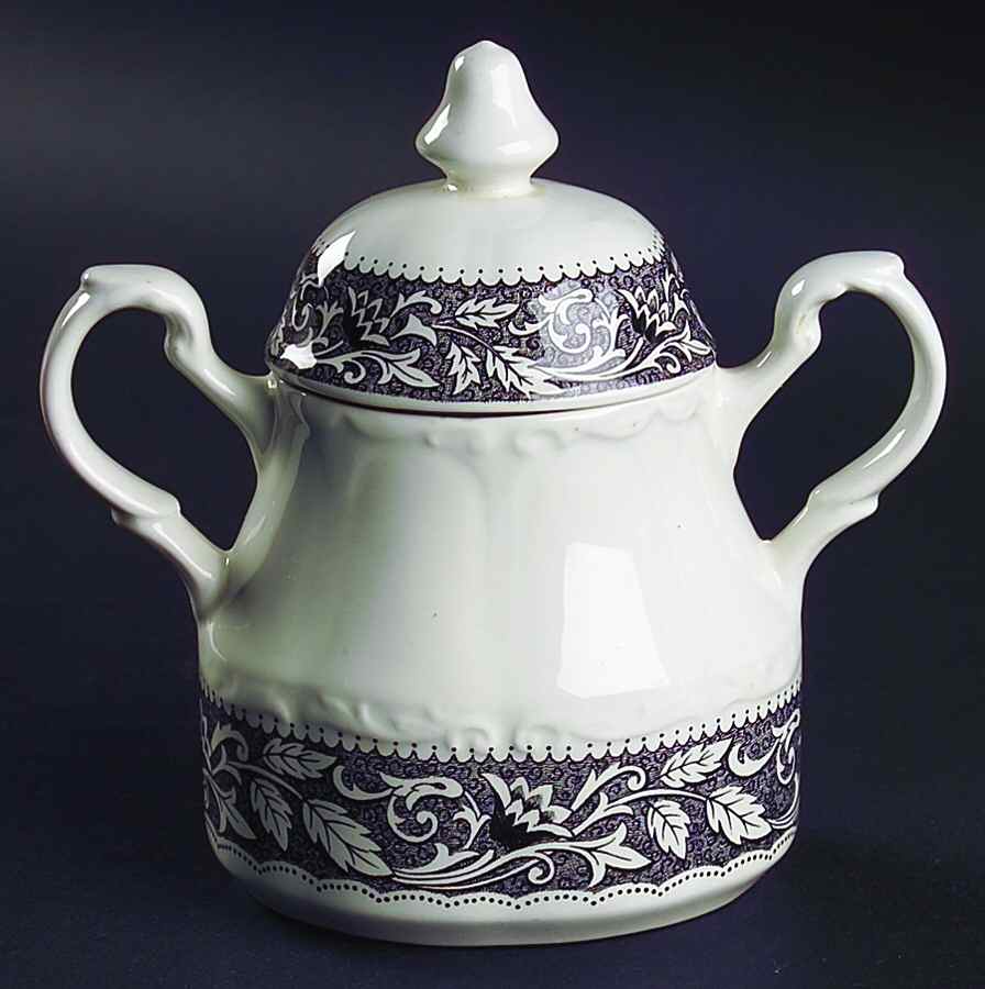 Renaissance Black White Sugar Bowl & Lid by J & G Meakin-1