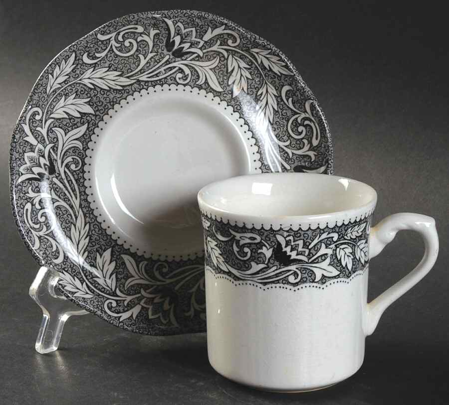 Renaissance Black White Flat Cup & Saucer Set by J & G Meakin-1