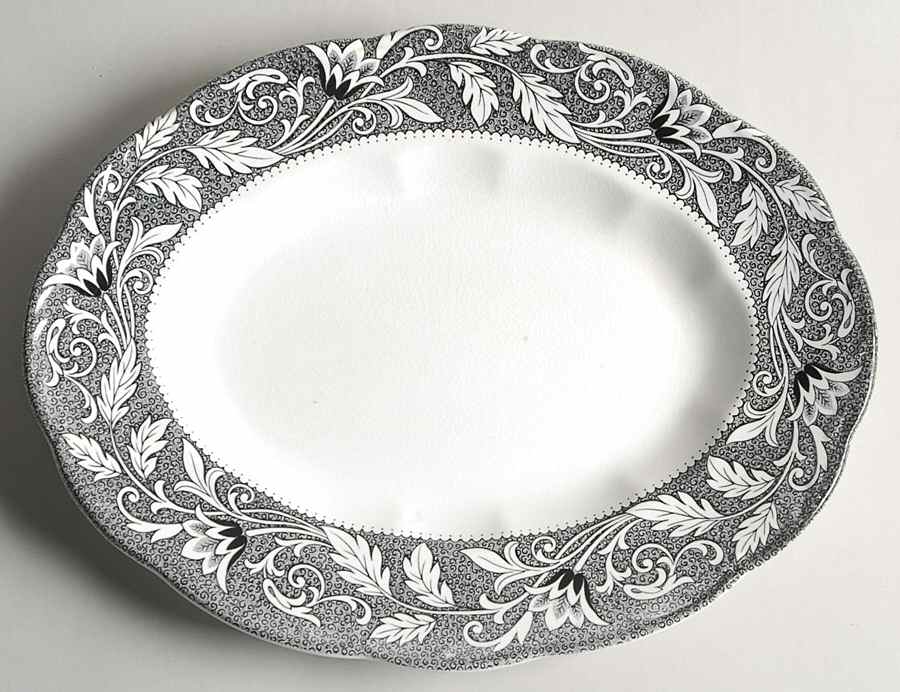 Renaissance Black White 12" Oval Serving Platter by J & G Meakin-1