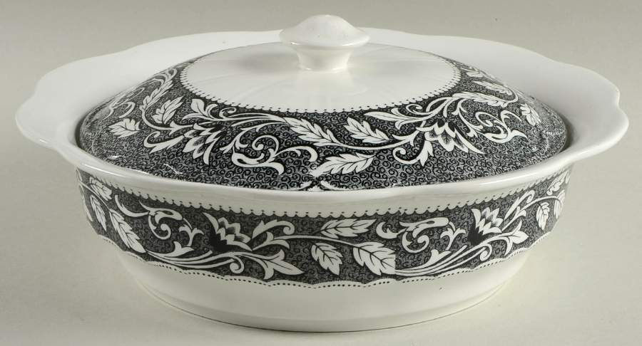 Renaissance Black White Round Covered Vegetable by J & G Meakin-1