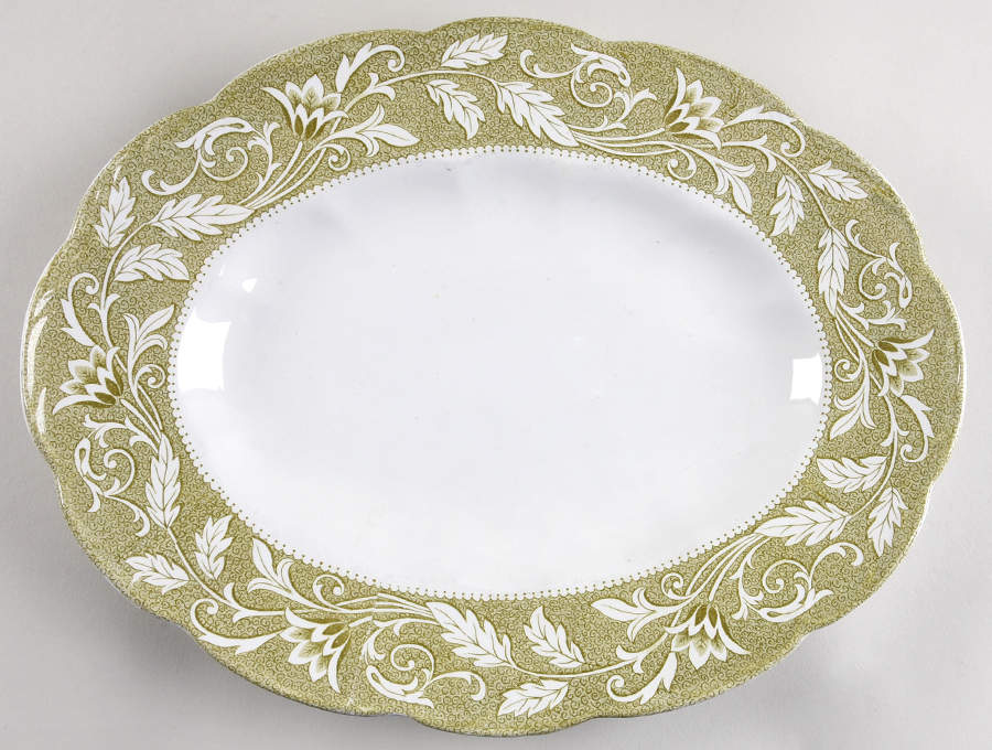 Renaissance Green 14" Oval Serving Platter by J & G Meakin-1