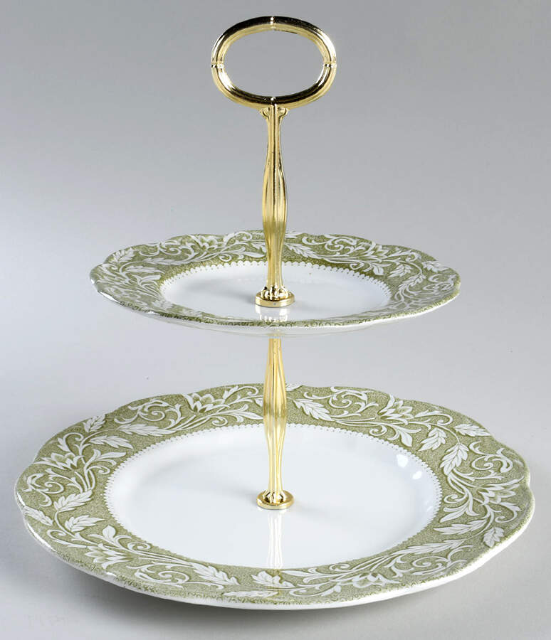 Renaissance Green 6 5/8"-10"  2 Tiered Serving Tray (Dp, Sp) HC by J & G Meakin-1