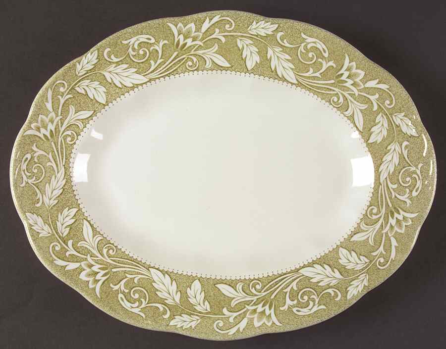 Renaissance Green 12" Oval Serving Platter by J & G Meakin-1