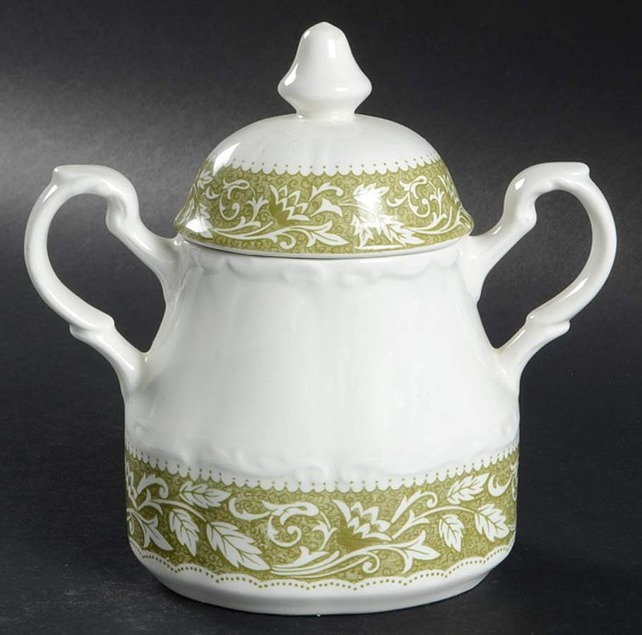 Renaissance Green Sugar Bowl & Lid by J & G Meakin-1