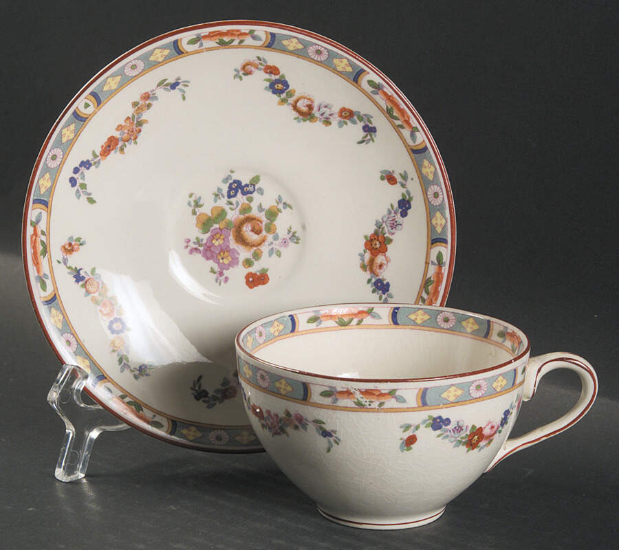 Richmond (White Background) Flat Cup & Saucer Set by J & G Meakin-1