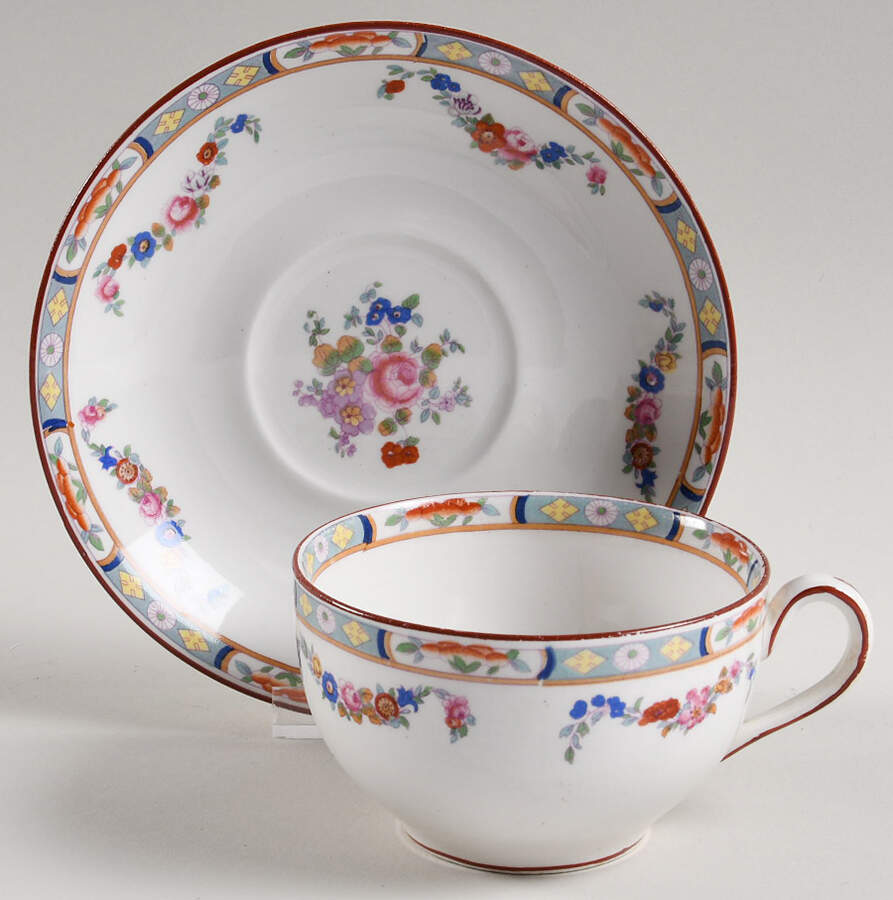 Richmond (White Background) Flat Cup & Saucer Set by J & G Meakin-1