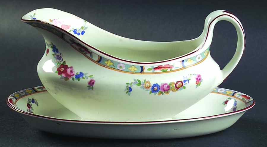 Richmond (White Background) Gravy Boat & Underplate/Relish by J & G Meakin-1
